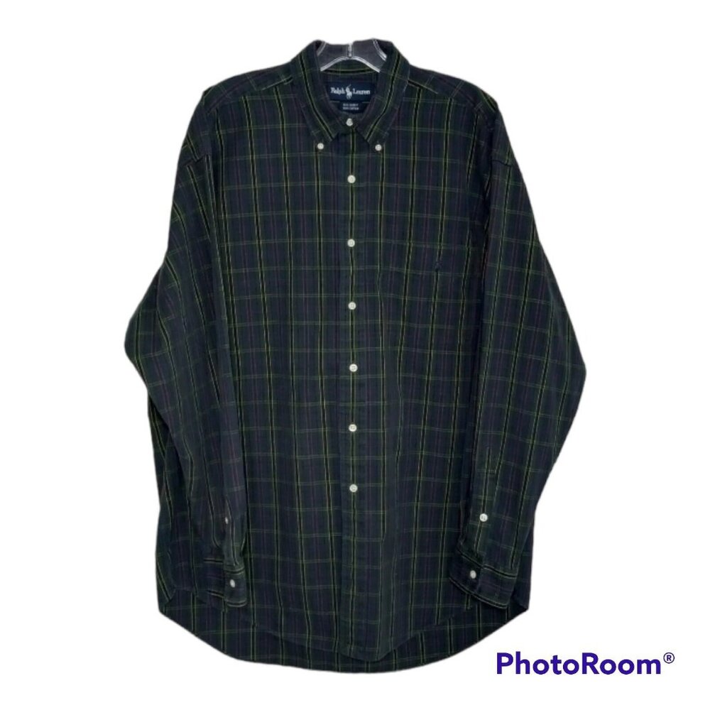 Ralph Lauren Shirt Men's Large Big Button Down Business Casual Cotton Plaid